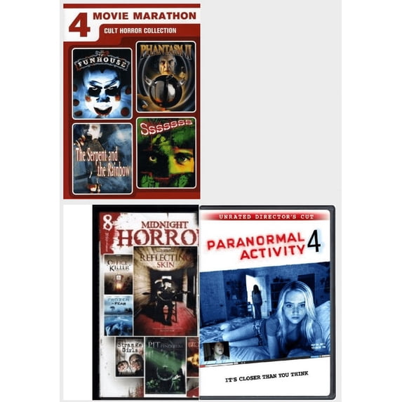 Horror 4 Pack DVD Bundle: 4 Movies: Cult Horror Collection, The Ring Two Movie Collection, 8 Movies: Midnight Horror Collection, Paranormal Activity 4