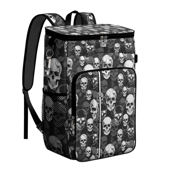 Horror Aesthetic Cooler Backpack - Skull & Bone Print, High-Capacity 20L Insulated Picnic Backpack with Multiple Pockets for Camping & Beach
