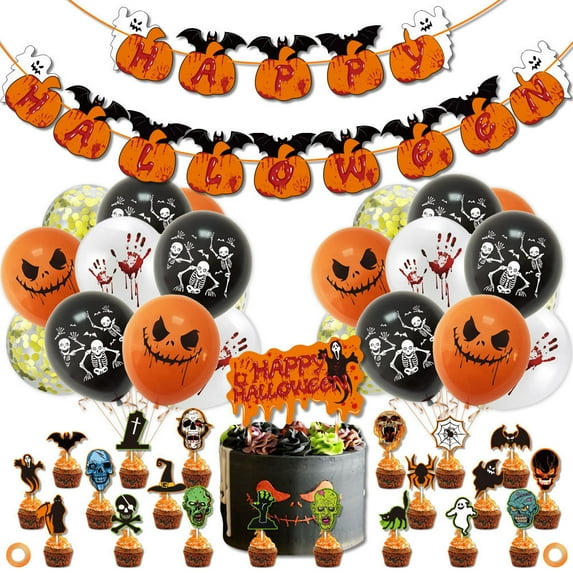 Horror Birthday Party Decorations, Halloween Birthday Party Decorations Set Include Balloons, Banner, Cake Toppers and Cupcake Toppers for Birthday Party Decor
