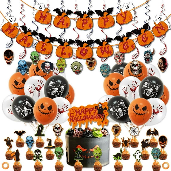 Horror Birthday Party Decorations, Halloween Birthday Party Decorations Set Include Balloons, Banner, Cake Toppers and Cupcake Toppers for Birthday Party Decor