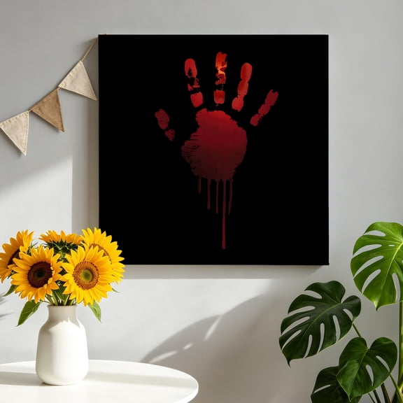 Horror Bloody Hand Canvas Wall Art for Living Room, Halloween Horror Bloody Red Black Poster Print Painting for Bedroom Office Home Decoration Wall Pictures Prepare To Hang 8"x8"
