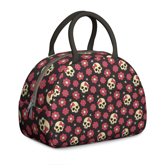 Horror Bouquet Lunch Bag - Skeletal Hands Offering Roses & Butterflies, Thermal Tote for Mystic Art Lovers