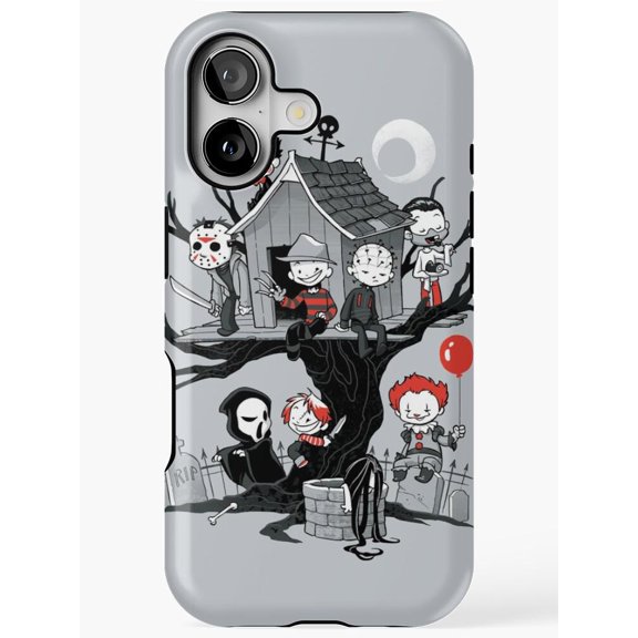 Horror Character Graveyard and Haunted House Tough Phone Case, Polycarbonate and TPU, Gray, Black and Red