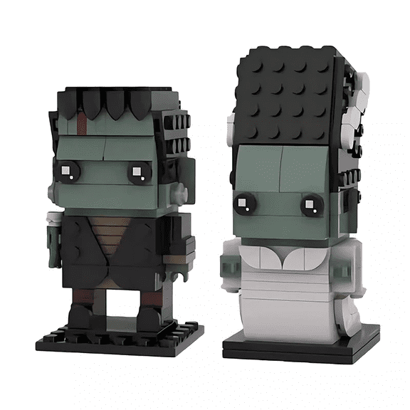 Horror Character Pair Brick Figures Building Blocks Set, DIY Assembly Square Head Character Brick Model, Creative Desktop Display Ornament