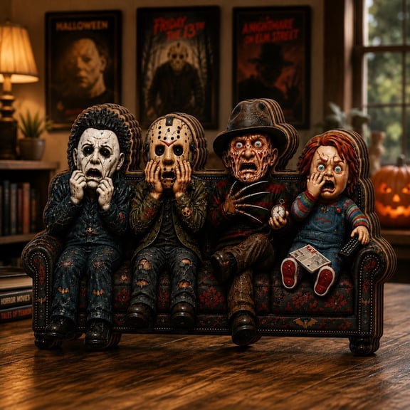 Horror Characters Wooden Block Shelf Sitter, Slasher Movie Gothic Halloween Mantel Decor