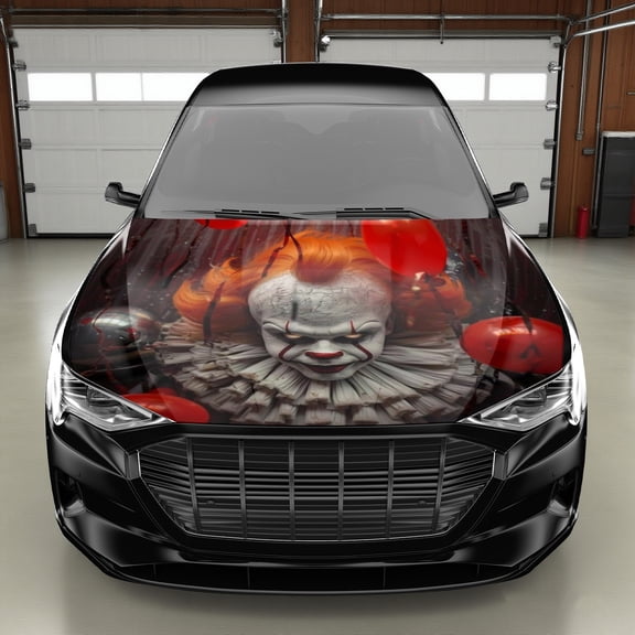 Horror Clown Car Hood Sticker - Heat-Resistant Vinyl Decal with Red Eyes & Pale Light Beige, Easy to Apply/Remove Matte Finish - Spooky Halloween, Birthday, Everyday Use - Durable PVC Decal for Cars,