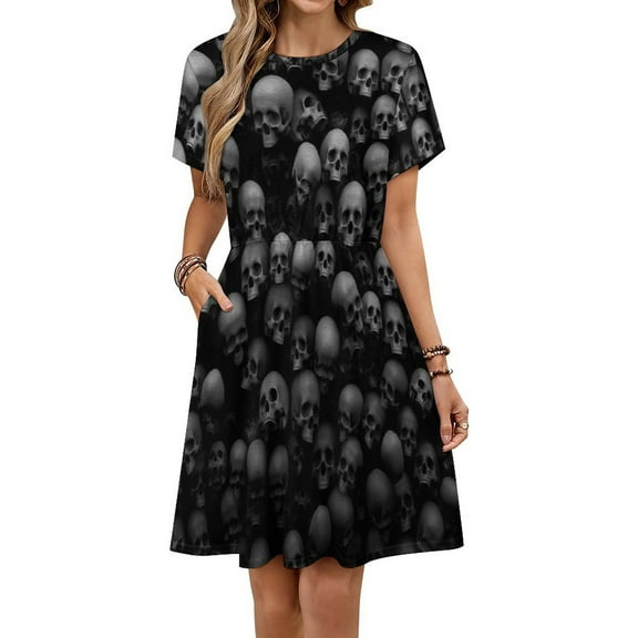 Horror Collection Skull Dress Fashion Beach Short Sleeve Dresses Female Party Printed Sundress