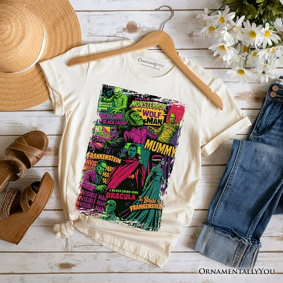 Horror Comic Classic Monsters T-Shirt, Vintage Scary Halloween Tee