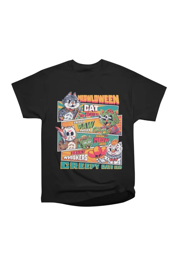 Horror Creepy Cats Club Halloween Cute T-Shirt Tee Gift For Him Merch For Her Apparel For