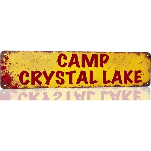 Horror Decor Camp Crystal Lake Street Sign Vintage Metal Tin Signs Horror Movie Decor Halloween Posters Man Cave For Home Kitchen Bathroom Wall Decorations 16x4 Inches