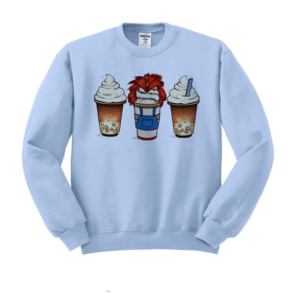 Horror Doll Coffee Sweatshirt Unisex Medium Light Blue