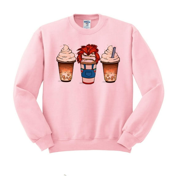 Horror Doll Coffee Sweatshirt Unisex Medium Pink