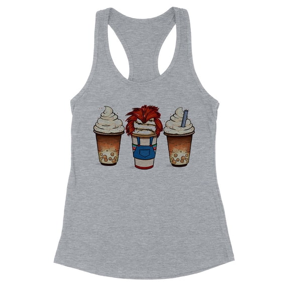 Horror Doll Coffee Tank Top Fitted Racerback Women's 2X-Large Heather Grey