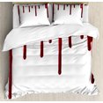 thumbnail image 1 of Horror Duvet Cover Set, Flowing Blood Horror Spooky Halloween Zombie Scary Help Me Themed Illustration, Decorative 3 Piece Bedding Set with 2 Pillow Shams, Calking Size, Red White, by Ambesonne, 1 of 2