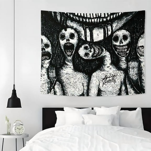 Horror Faces Pattern Tapestry, 1 Count Gothic Halloween Tapestry, Wall Hanging Decor for Living Room Bedroom Dorm Decoration, House Decor