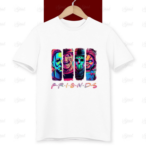 Horror Friends Retro Creepy Neon Classic Halloween Party Art Unisex T-Shirt, up to size 5XL