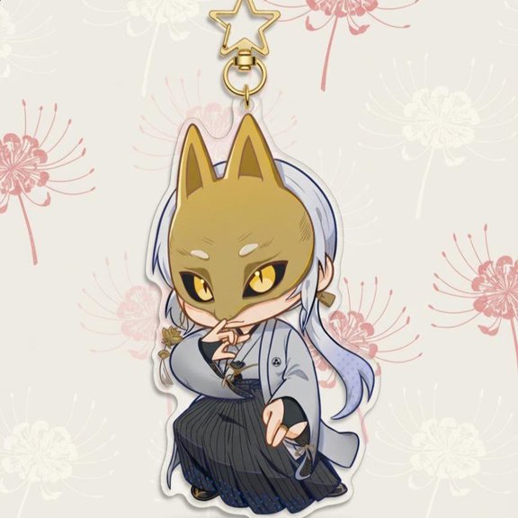Horror Game Fox Mask Character Acrylic Keychain Cute Chibi Fan Art Bag Charm, random 1 pack