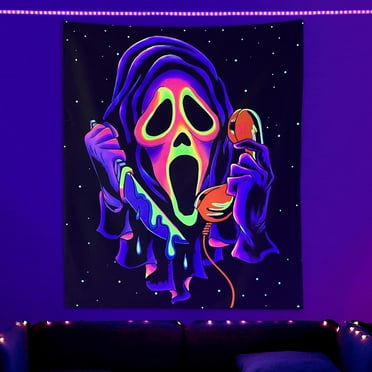 Horror Ghost Face Blacklight Tapestry, UV Reactive Tapestries Wall Hanging, Glow in The Dark Party Backdrop Tapestry for Bedroom, Living Room. 40x30 inches