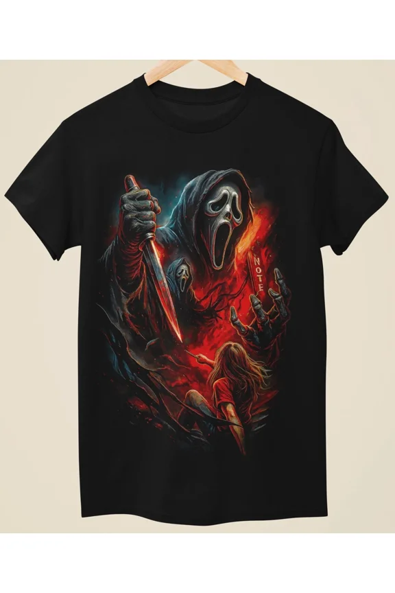Horror Ghost Face Character Printed Unisex T-Shirt,Black Color,Size M