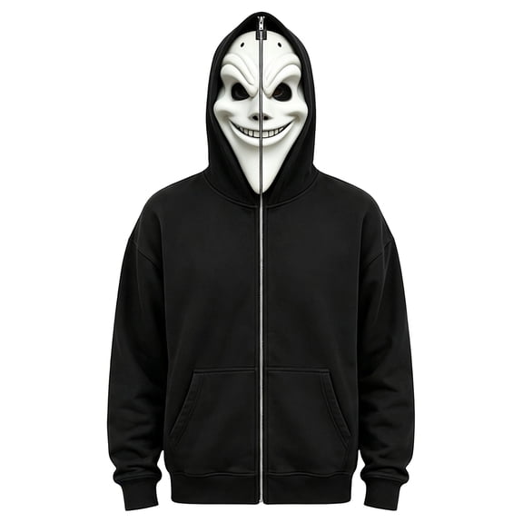 Horror Ghost Face Full Zip Hooded Sweatshirt, Novelty Masked Hood Activewear Apparel for Adults Halloween Cosplay