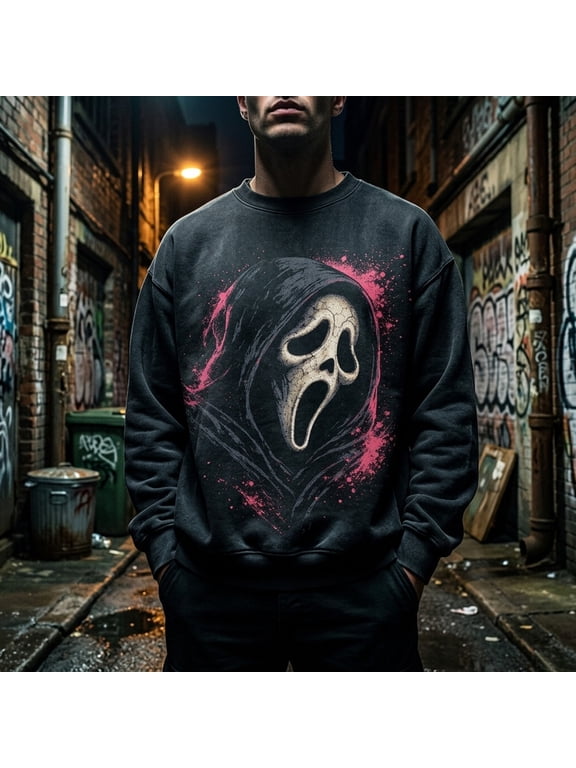 Horror Ghostface Graphic Sweatshirt, Gothic Spooky Slasher Pullover