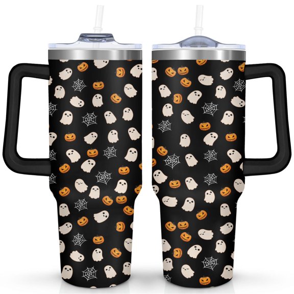 Horror Gothic Tumbler 40oz - Skull Bat Web Design BPA-Free Insulated Cup with Handle