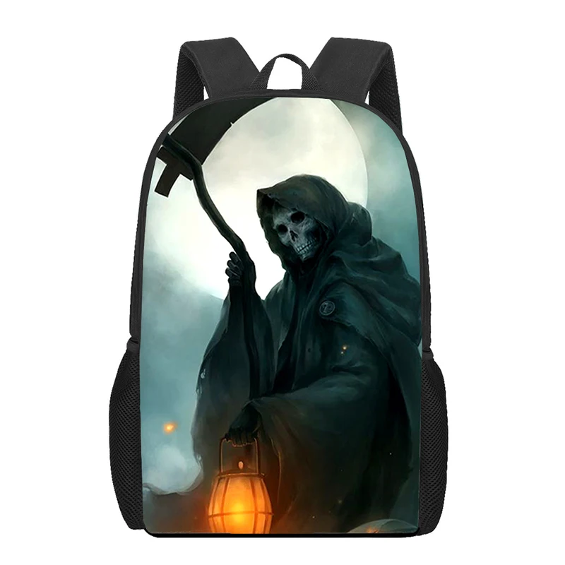 Horror Grim Reaper Skeleton Print Kids School Bag Children Book Bag Girls Boys Teenager Casual Shoulder Rucksack Daily Backpack Walmart