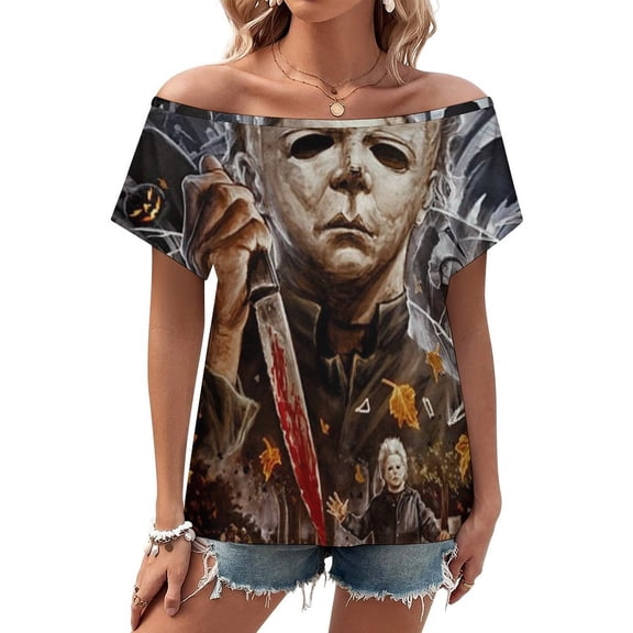 Horror Halloween 2 Michael Myers Women's T Shirt Short Sleeve Off Shoulder Tee Shirt Tops 3D Printing Summer Soft Comfortable T-Shirt