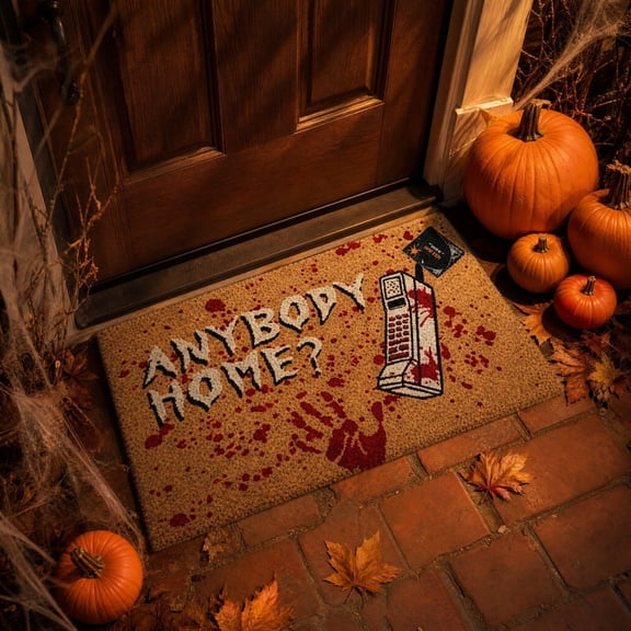 Horror Halloween Door Mat for Front Door, Anybody Home Non Slip Welcome Mat with Handprint, Gothic Halloween Doormat for Porch and Entryway Indoor Outdoor Holiday Party Decor