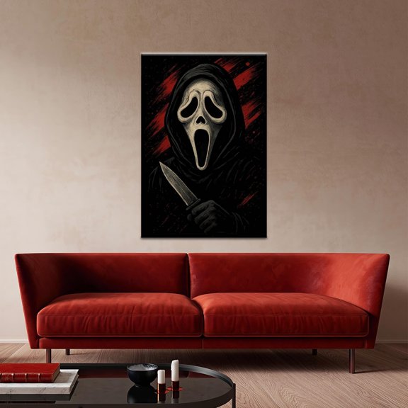 Horror Halloween Poster, Creepy Masked Figure Wall Art, Slasher Horror, Dark Scary Print, Poster Only