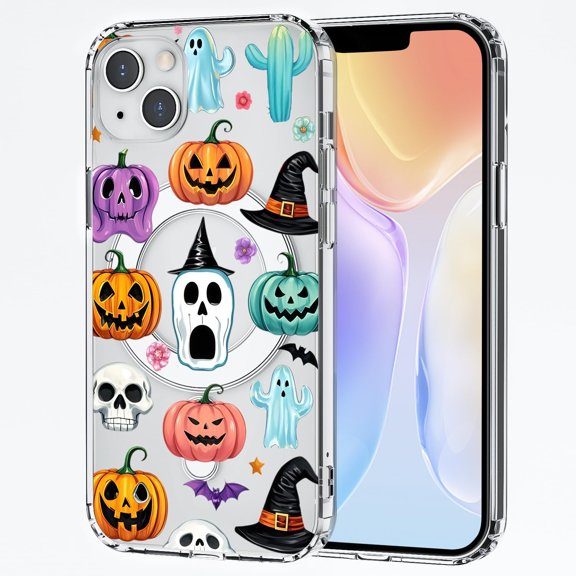 Horror Halloween Pumpkin Case for iPhone 11 Pro Spooky Ghost Clear Phone Cover Compatible with Mag Safe Wireless Slim Funny Phone Shell Anti-Yellow Shockproof Protective Girl