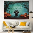thumbnail image 1 of Horror Halloween Tapestry Pumpkin Lanterns and Black Cat in Forest with Moon Bat Wall Tapestry Spooky Teal Night Sky Tapestry for Bedroom Classrom Office Living Room Dorm Decor, 59x51 Inches, 1 of 7