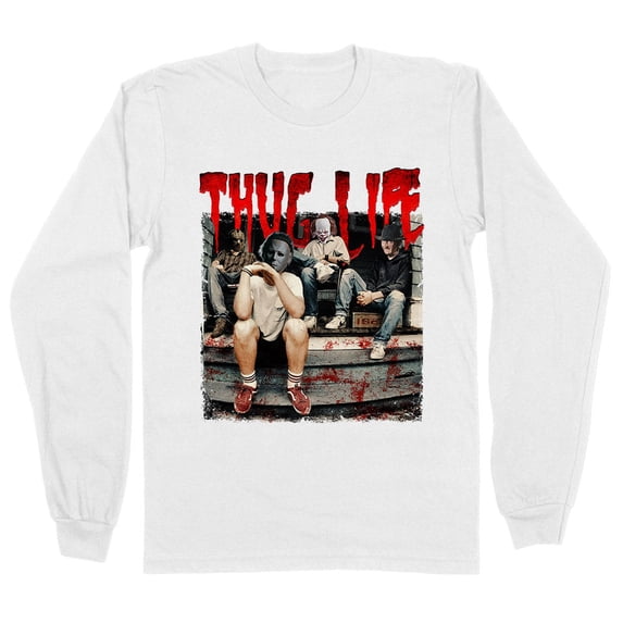 Horror Halloween Thug Life Long Sleeve Shirt Unisex Large White