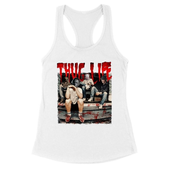 Horror Halloween Thug Life Tank Top Fitted Racerback Women's Large White