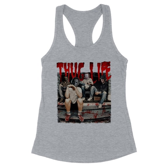 Horror Halloween Thug Life Tank Top Fitted Racerback Women's Medium Heather Grey