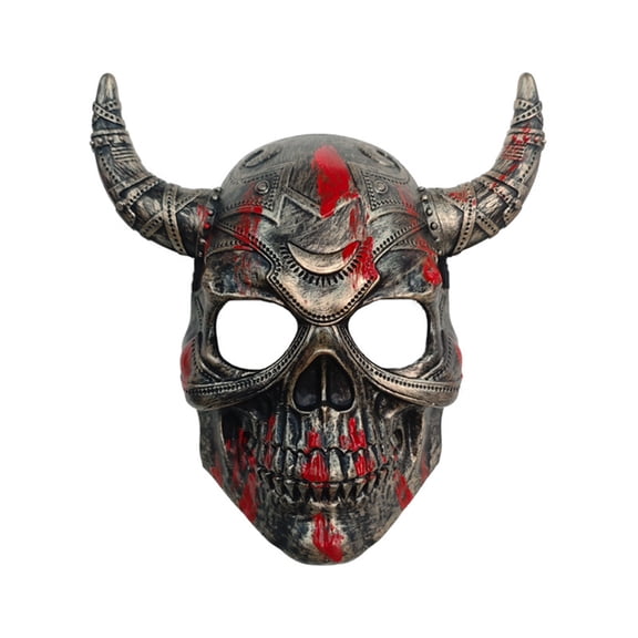 Horror Horned Demon Skull Mask,Realistic Skeleton Head Mask,Scary Demon Headgear Costume for Halloween Christmas Party