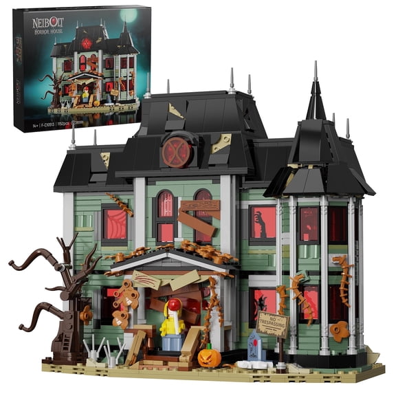 Halloween Horror House Building Block Set Scary Toy Horror Castle Building with Led Light, Haunted House Gift for Horror Film Fans