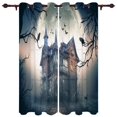 thumbnail image 1 of Horror House Curtains Moon Halloween Gothic Gate Living Room Decor Curtains Bedroom Window Drapes Curtains for Kitchen, 1 of 6