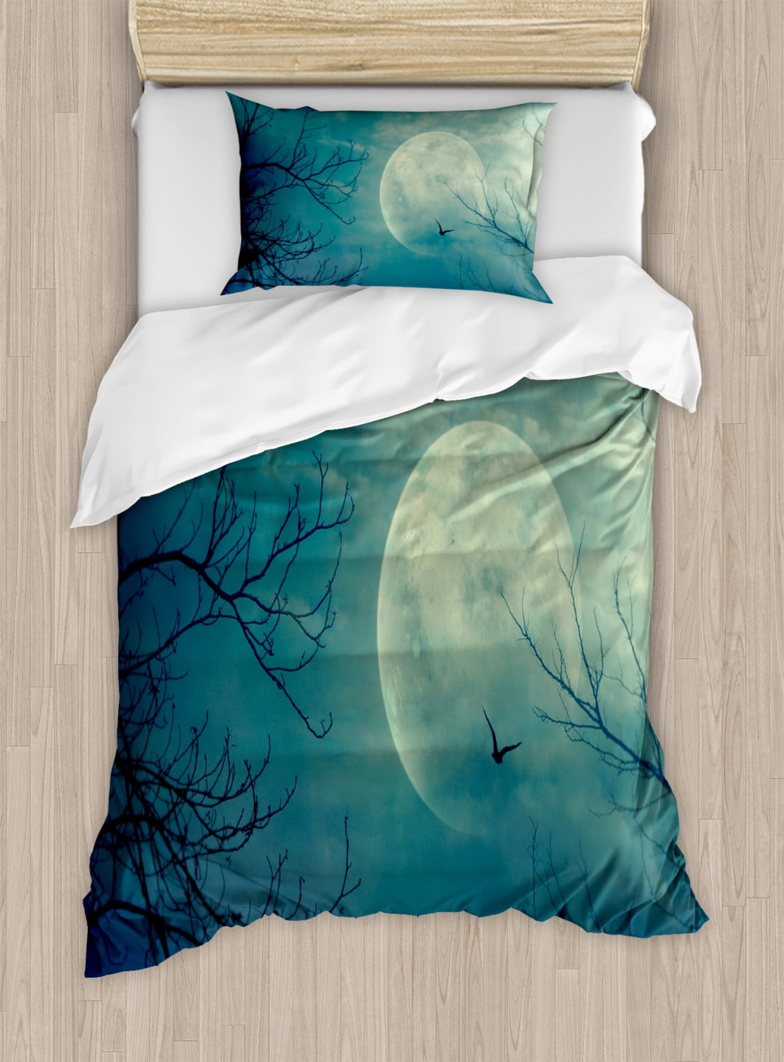Twin Size Blue Halloween Full Moon Duvet Cover Set
