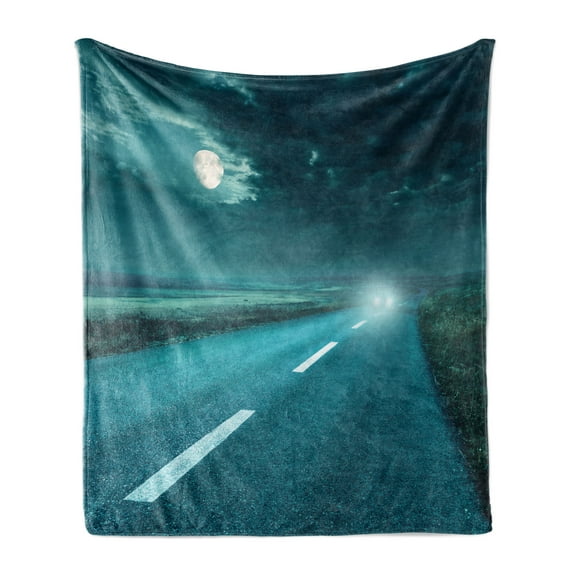Horror House Soft Flannel Fleece Blanket, Highway Road to Hell Under Storm Clouds Asphalt Twilight Terror Image Artwork Print, Cozy Plush for Indoor and Outdoor Use, 50" x 60", Blue, by Ambesonne