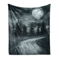 thumbnail image 1 of Horror House Soft Flannel Fleece Blanket, Moonrise Magic Landscape with Empty Rural Path to Pines Dramatic Vampire Way Print, Cozy Plush for Indoor and Outdoor Use, 60" x 80", Grey, by Ambesonne, 1 of 5