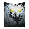 thumbnail image 1 of Horror House Soft Flannel Fleece Blanket, Scary Eyes Backgrounded Leafless Old Branch Angry Hunt Cat Animal Creature, Cozy Plush for Indoor and Outdoor Use, 50" x 70", Yellow Black, by Ambesonne, 1 of 5