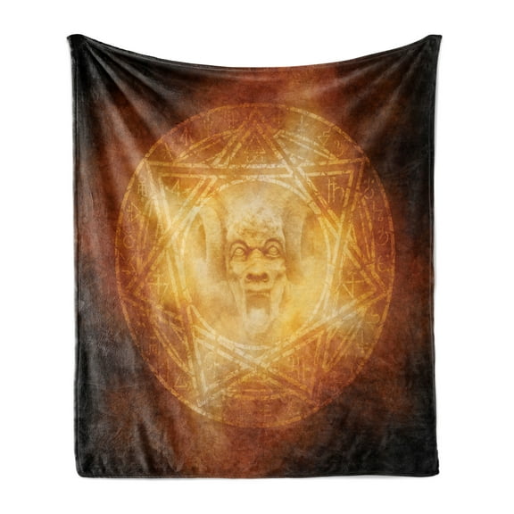 Horror House Soft Flannel Fleece Throw Blanket, Demon Trap Logo Ceremony Creepy Scary Fantasy Paranormal Design, Cozy Plush for Indoor and Outdoor Use, 60" x 80", Orange, by Ambesonne