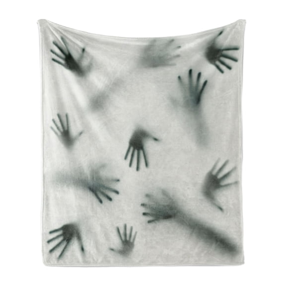 Horror House Soft Flannel Fleece Throw Blanket, Frightening Hands Arms Ghost Shadow Alien Touch Mist Strangers Work of Art, Cozy Plush for Indoor and Outdoor Use, 50" x 70", Emerald, by Ambesonne