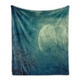 thumbnail image 1 of Horror House Soft Flannel Fleece Throw Blanket, Halloween with Full Moon in Sky and Dead Tree Branches Evil Haunted Forest Print, Cozy Plush for Indoor and Outdoor Use, 70" x 90", Blue, by Ambesonne, 1 of 6