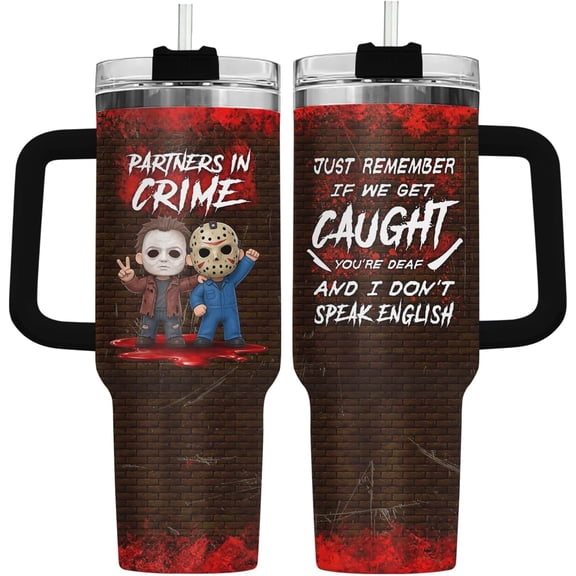 Horror Killers Partners 40 oz Tumbler with Handle, Halloween Present