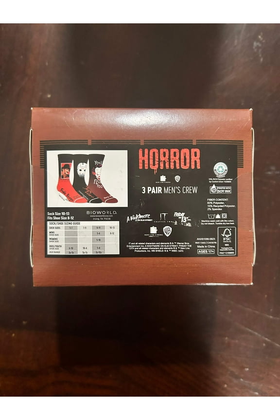 Horror Men's 3-Pack of Crew Socks with Novelty Gift Box, Sizes 8-12