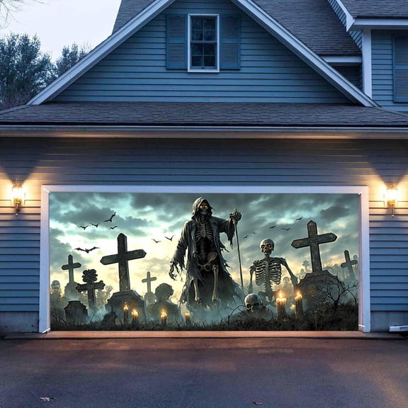 Moon Night Halloween Garage Door Cover Banner 16x7ft Halloween Garage Wall Decorations for Outdoor Home Yard Large Hanging Backdrop Party Decor