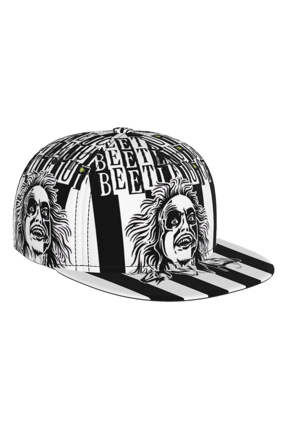 Horror Movie Beetlejuice Baseball Cap For Men, Women & Kids, Classic Flat Brim Hat Hip Hop Trucker Hat Adjustable Snapback Hat
