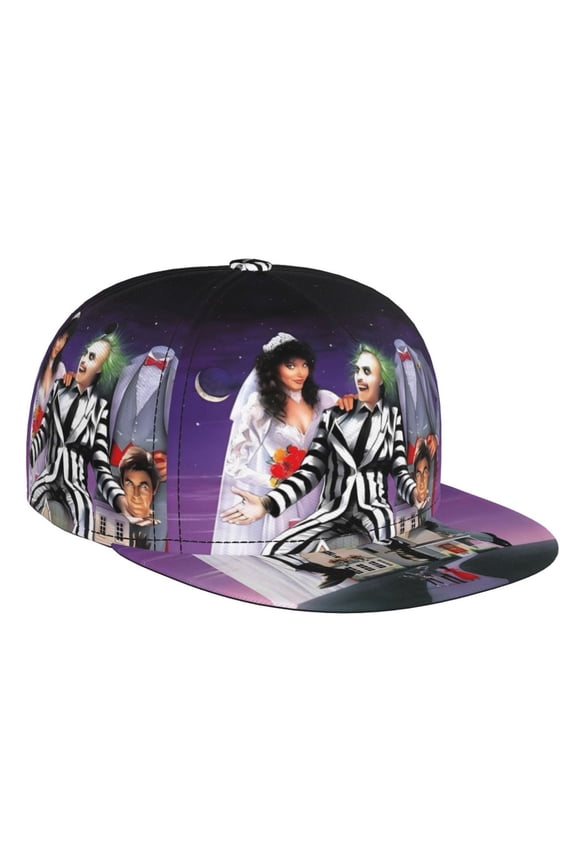 Horror Movie Beetlejuice Baseball Cap For Men, Women & Kids, Classic Flat Brim Hat Hip Hop Trucker Hat Adjustable Snapback Hat